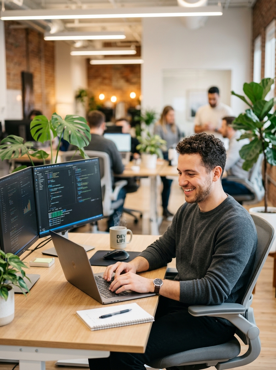 Developer at desk